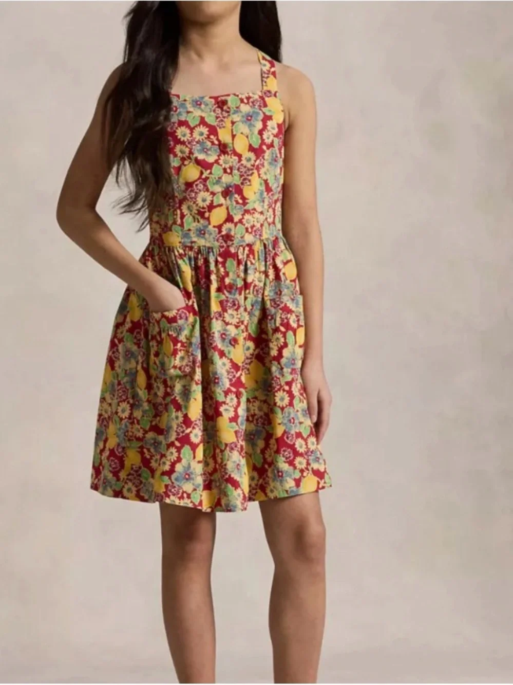 NWT Polo by Ralph Lauren Yellow and Red Floral Lemon Print Sundress 14